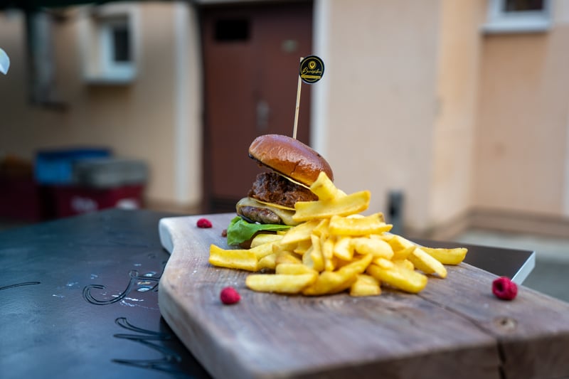 Burger on wooden board